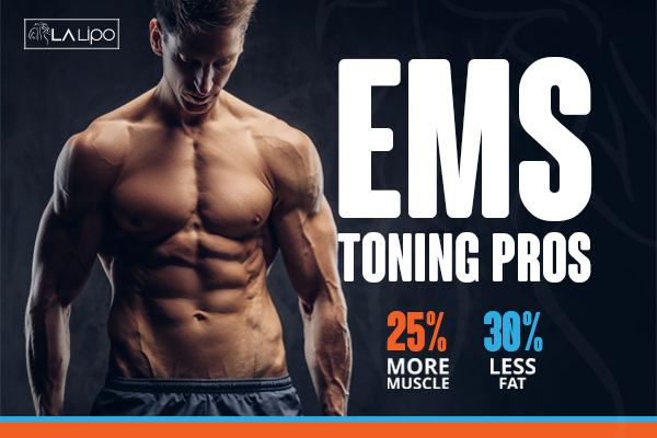 Graphic of man with toned body showing the benefits of LA-EMS Body Sculpting Blackheath treatment