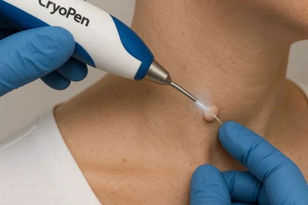 Person receiving cryotherapy Blackheath for skin tag removal
