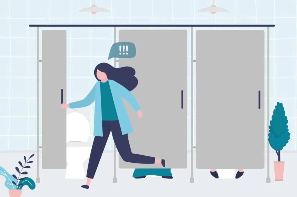 graphic of Urine incontinence Blackheath woman running to the toilet.