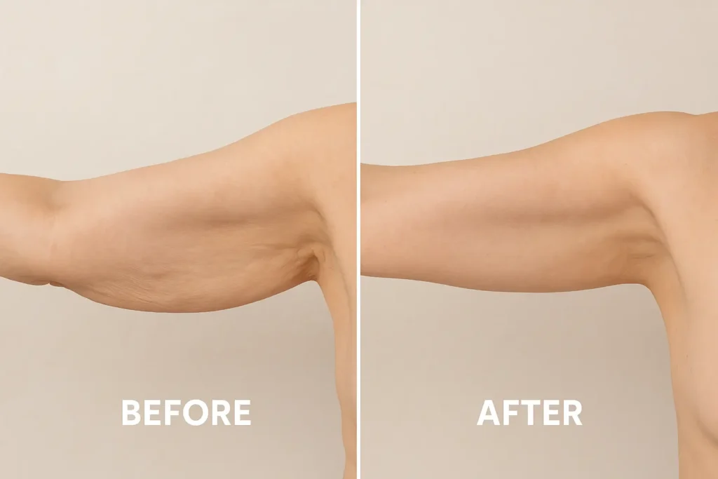 Picture of LA LIPO Blackheath before and after results of skin tightening treatment on the upper arms.