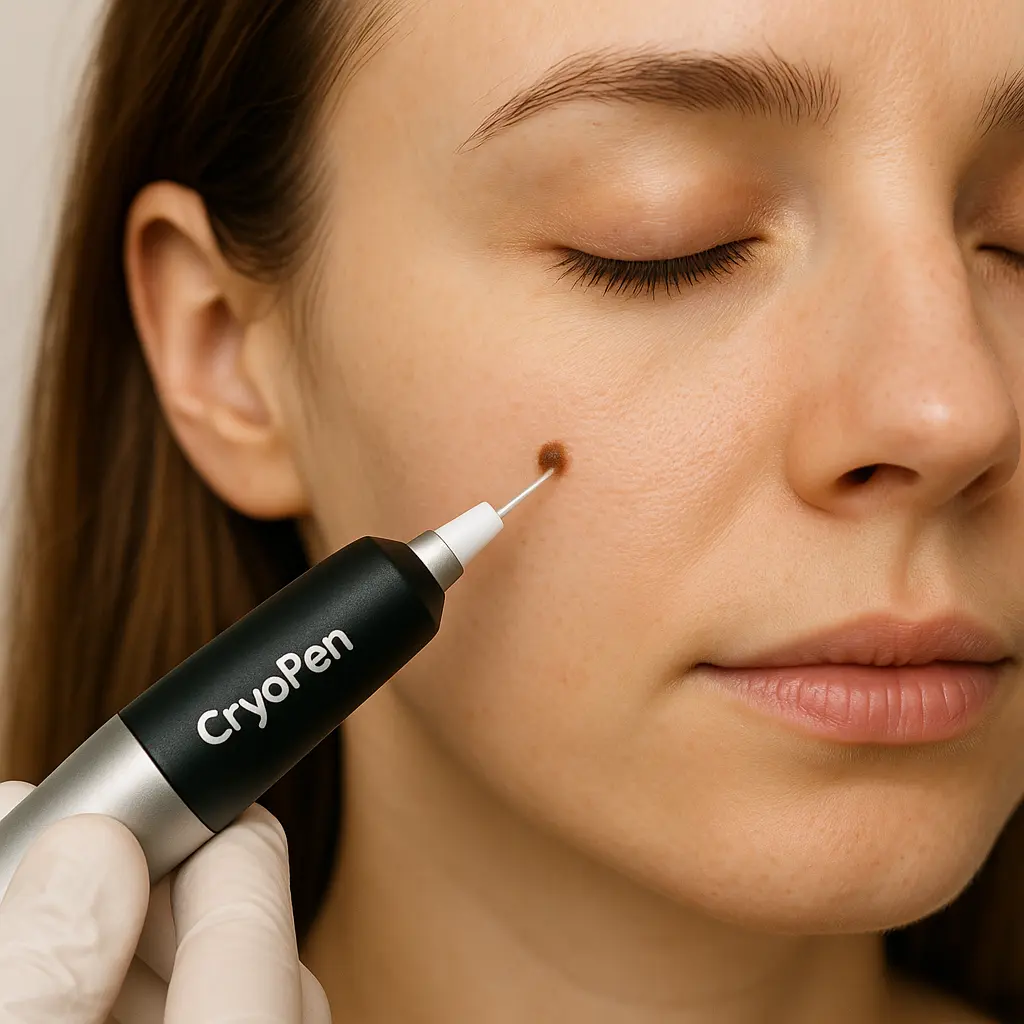 woman receiving facial mole removal Blackheath using cryopen 